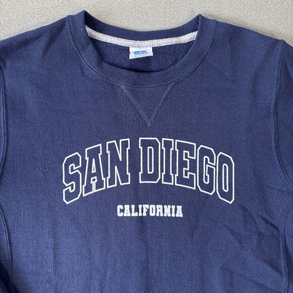 Y2K Russell San Diego California Crewneck Sweatshirt Unisex S Navy USA College - Picture 2 of 14